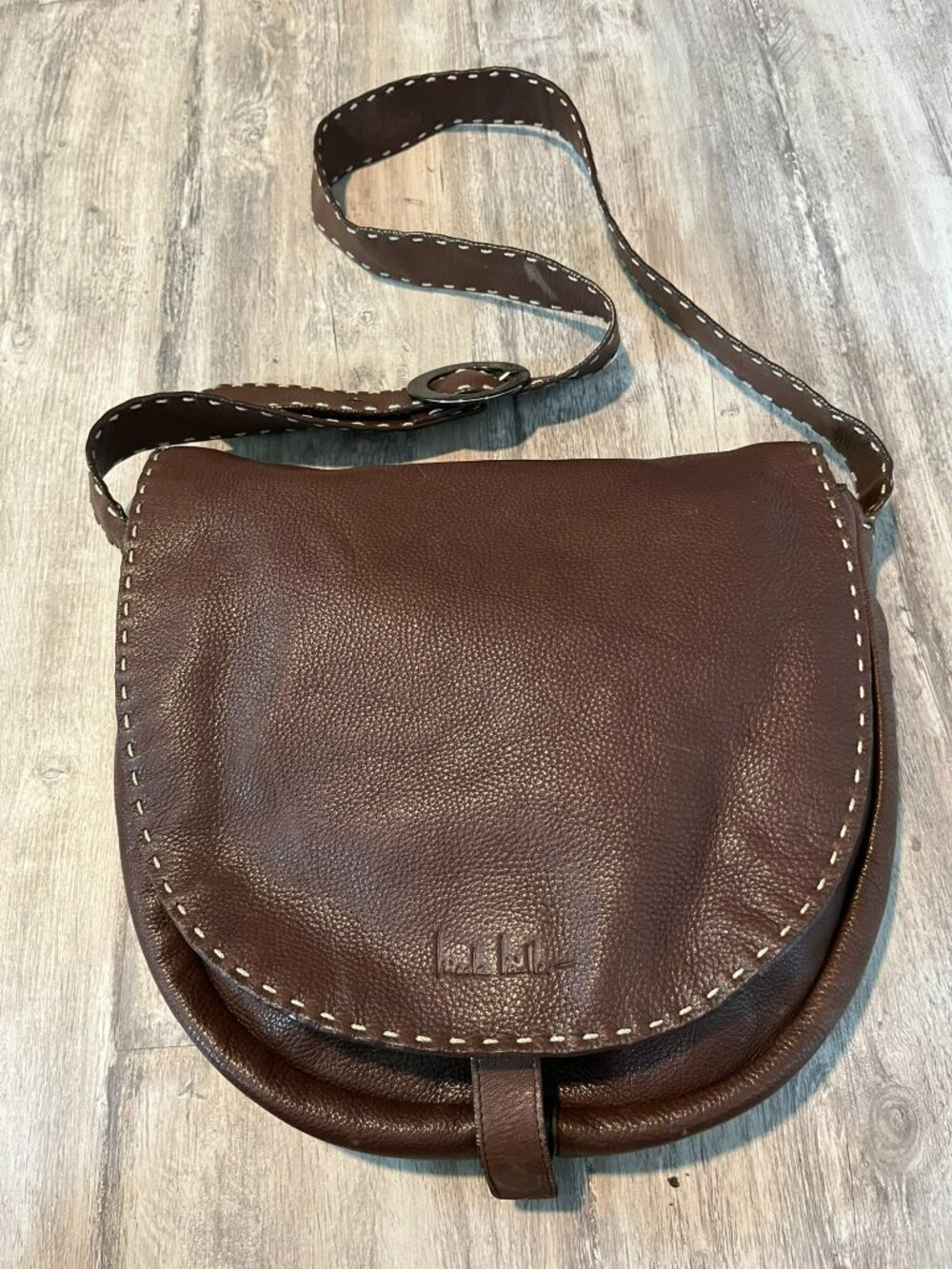 Nicole Miller Rich Brown Pebbled Leather Crossbody Bag Purse
